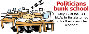 Politicians bunk school:Only 60 of the 141 MLAs in Kerala
turned up for their PC classes!
