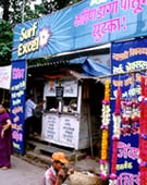 Ganapati pandal with corporate advertisements