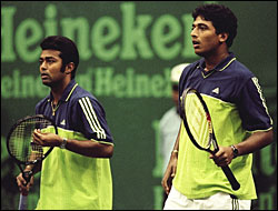 Leander Paes and Mahesh Bhupathi in action at the Heineken Open